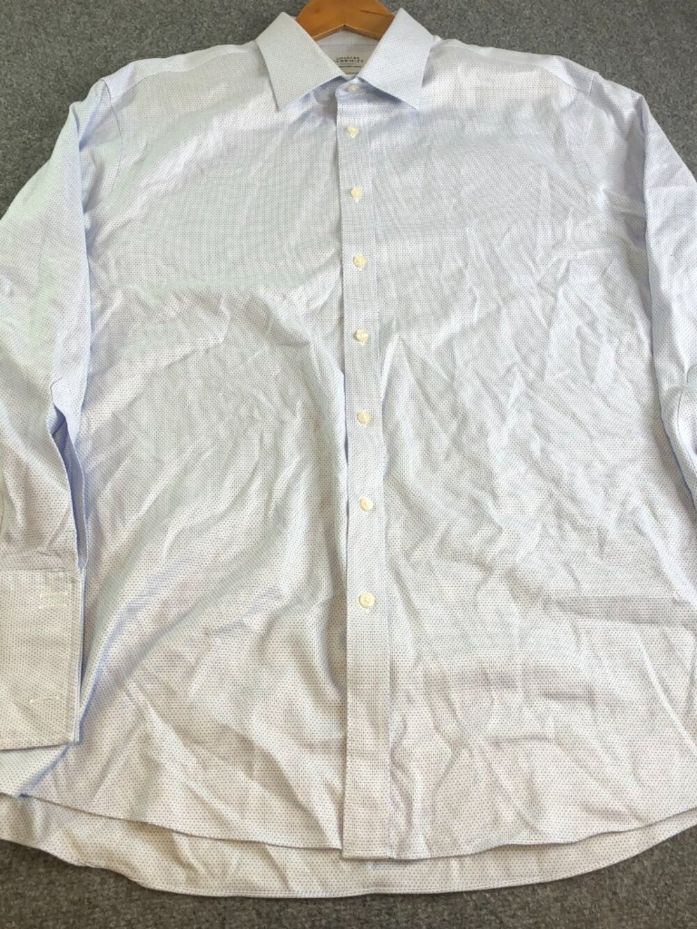 Charles Tyrwhitt Shirt Mens 18 35 Blue Non Iron Slim Fit Micro Check French Cuff - Picture 3 of 9
